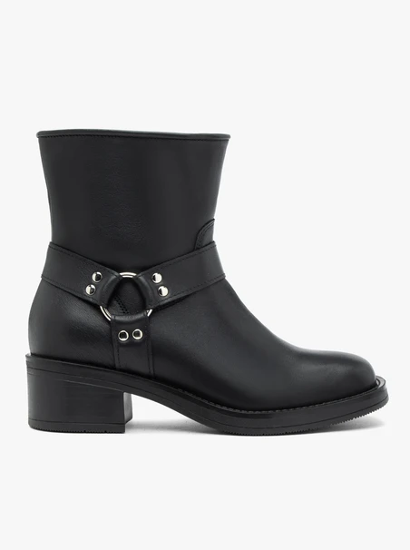 Schwarze Biker-Stiefel aus genarbtem Leder