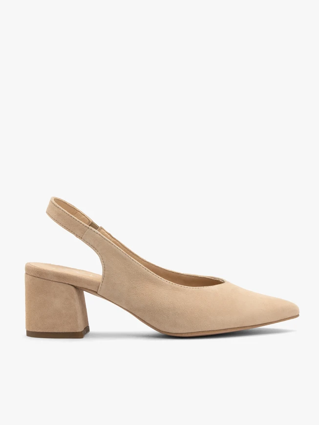 Beigefarbene Slingback-Pumps ohne Absatz