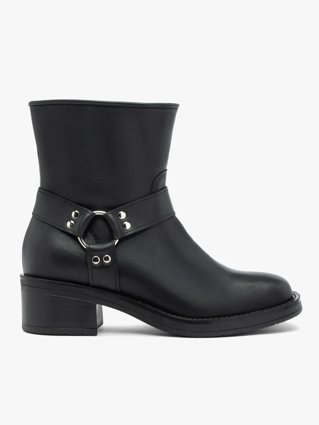 Schwarze Biker-Stiefel aus genarbtem Leder