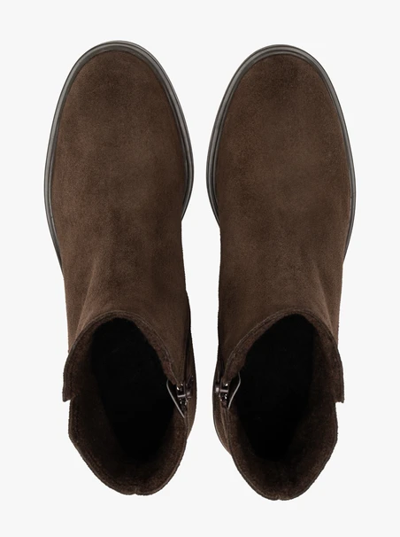 Dark brown suede ankle boots with heel
