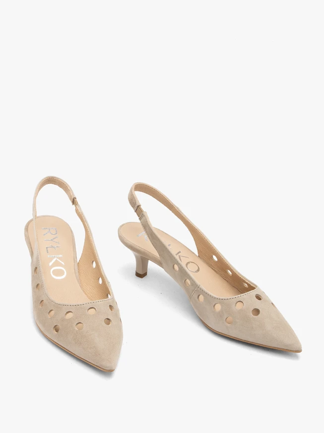 Beżowe wycinane czółenka slingback bez pięty#nazwa_handlowa_kategorii