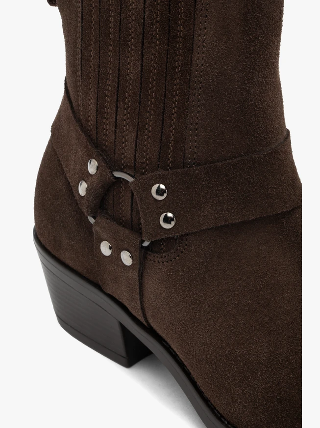 Brown velour leather biker boots