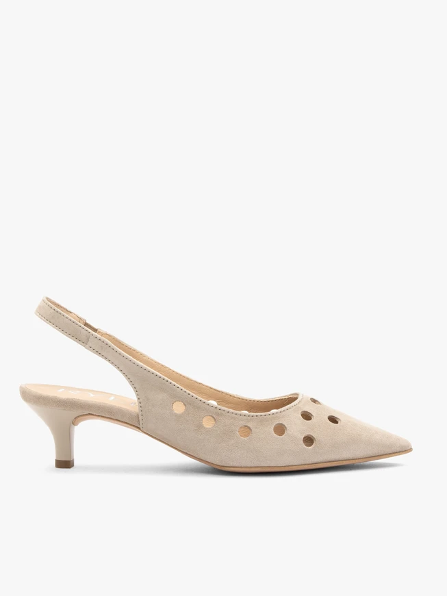 Beżowe wycinane czółenka slingback bez pięty