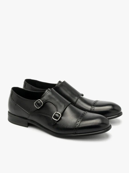 Black men’s shoes with decorative upper