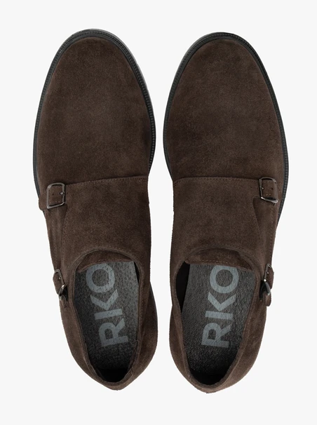 Dark brown men’s suede monk shoes