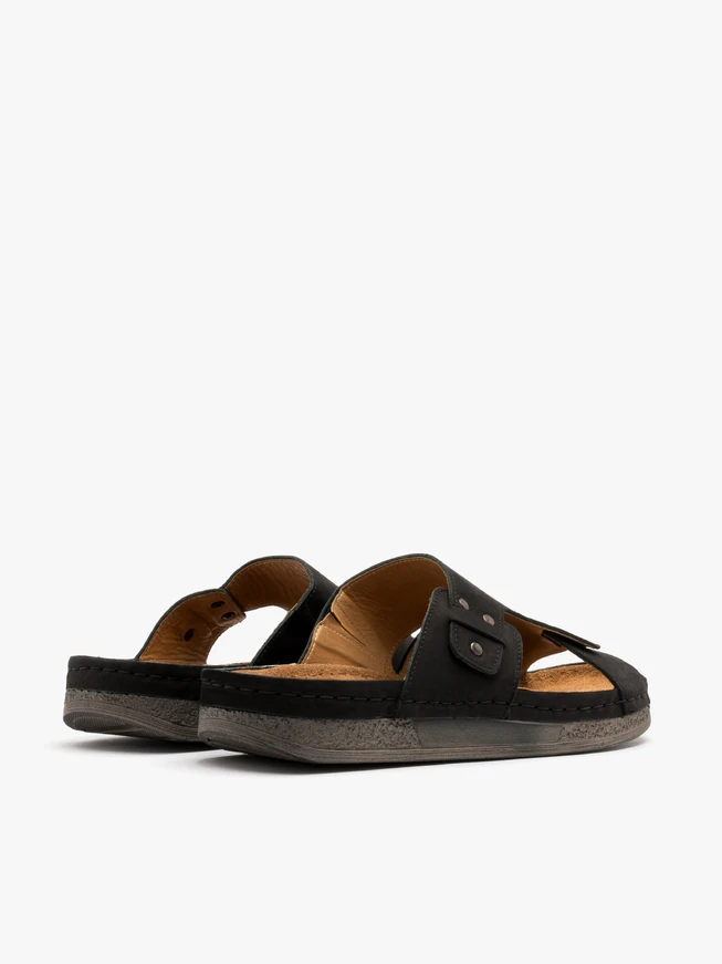 Black men’s slides with decorative upper
