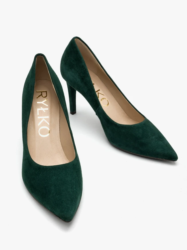 Dunkelgrüne Stiletto-Pumps