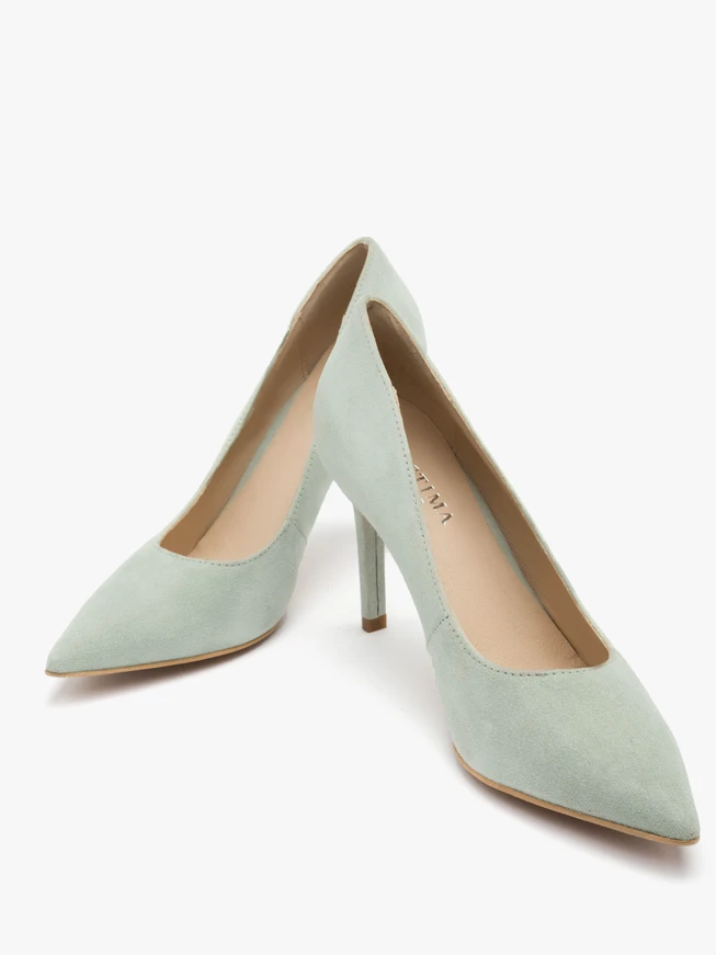Minzfarbene hohe Stiletto-Pumps