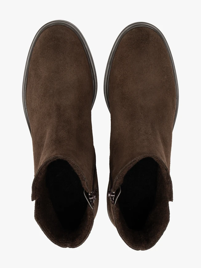 Dunkelbraune Stiefel mit Absatz aus Veloursleder