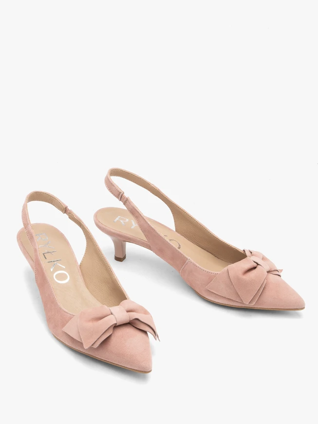 Rosa Damen Slingback-Pumps ohne Absatz mit Schleife