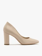 Beige block-heel pumps