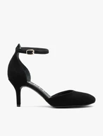 Schwarze Riemchenpumps aus Veloursleder