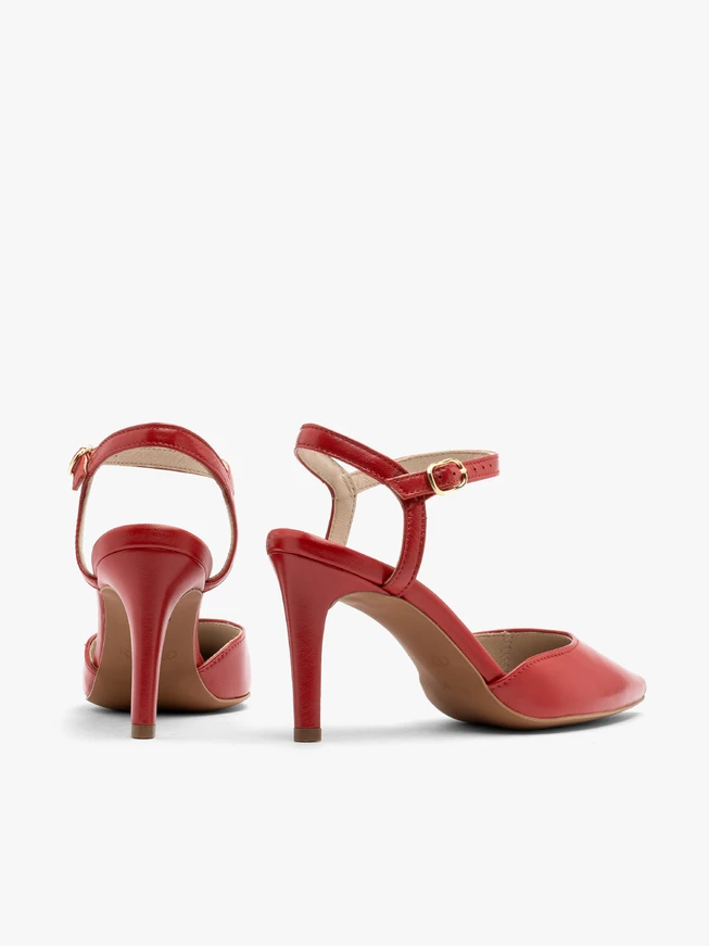 Rote Damen-Pumps mit offenem Absatz