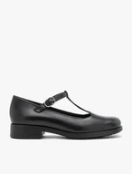 Schwarze T-Bar Vollnarbenleder Ballerinas