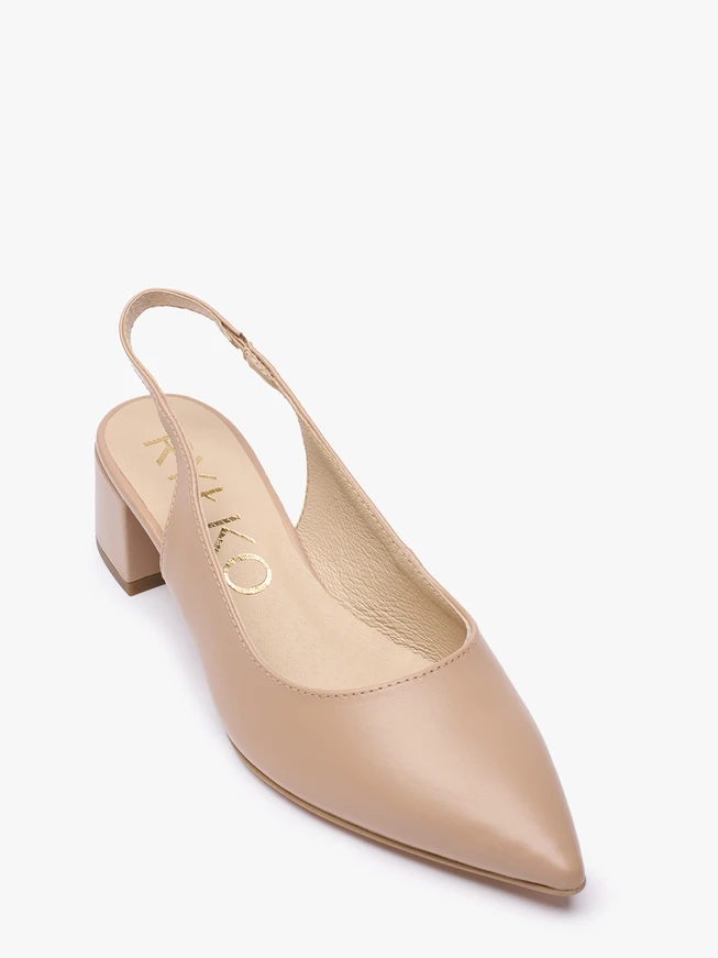 Beigefarbene Slingback-Pumps ohne Absatz mit Stilettoabsatz
