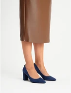 Marineblaue Velours-Pumps mit Stiletto-Absatz