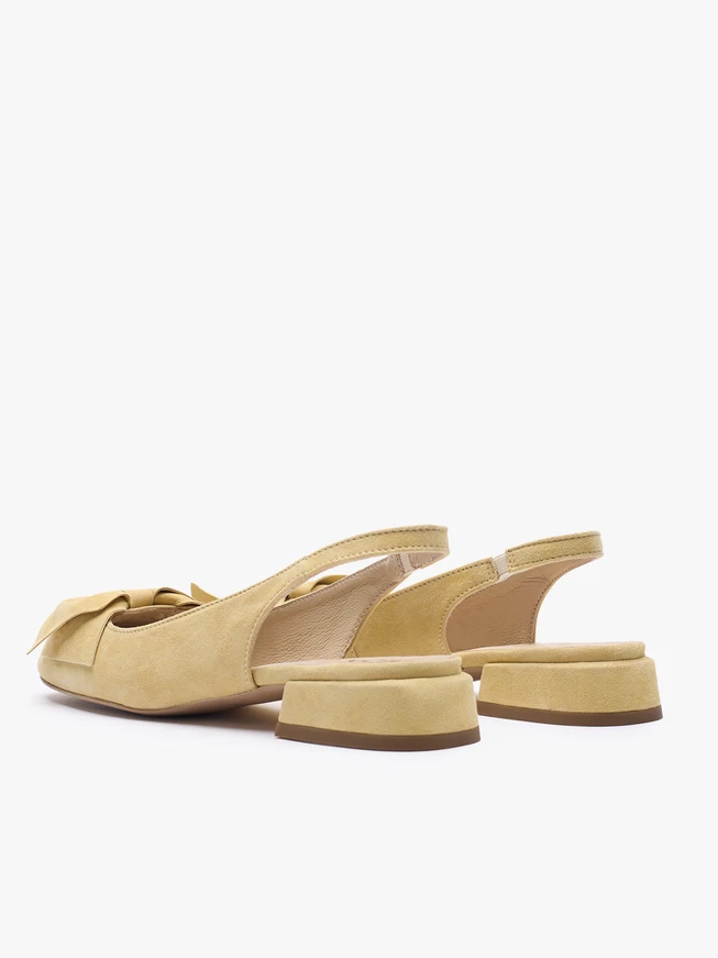 Leuchtend gelbe Slingback Pumps ohne Absatz mit Schleife