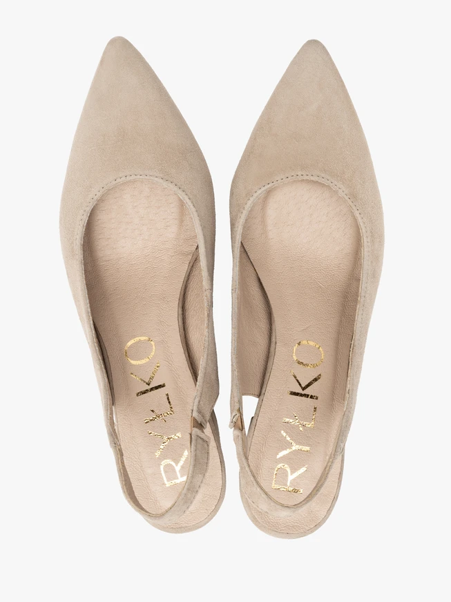 Beige Stiletto-Pumps mit offenem Absatz
