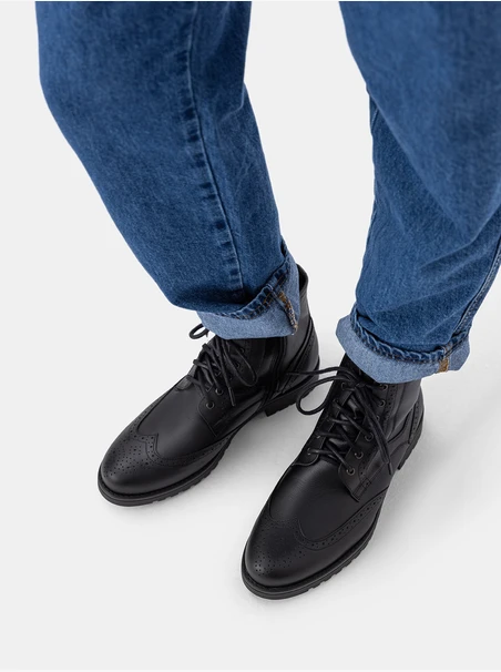 Black leather men's boots