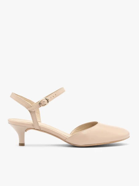 Beigefarbene Slingback-Pumps ohne Absatz