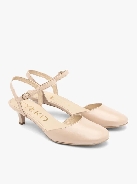Beigefarbene Slingback-Pumps ohne Absatz