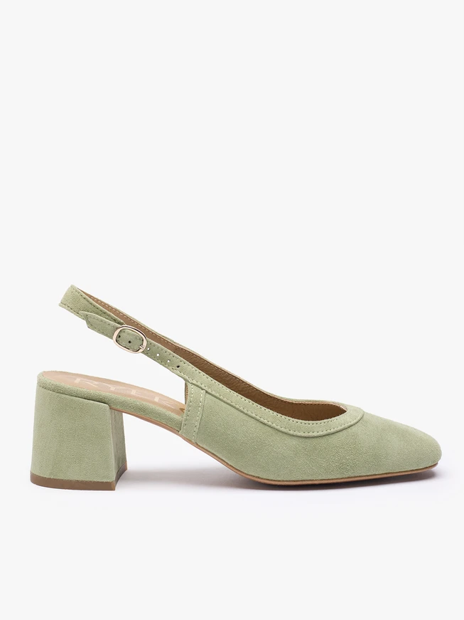 Hellgrüne Slingback-Pumps ohne Absatz