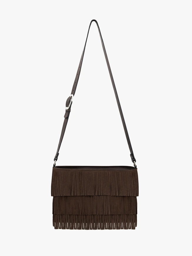 Dunkelbraune Handtasche mit Fransen