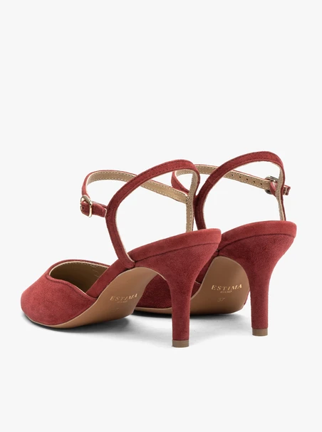 Kastanienbraune Slingback-Pumps ohne Absatz