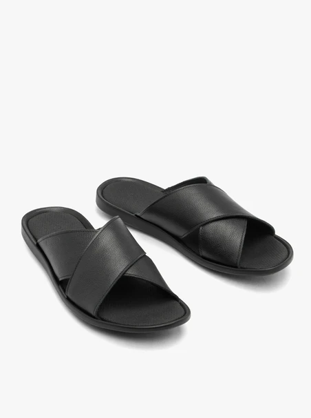 Schwarze Herren-Flip-Flops aus genarbtem Leder