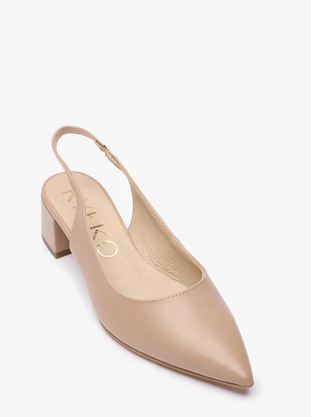 Beżowe czółenka bez pięty slingback na słupku