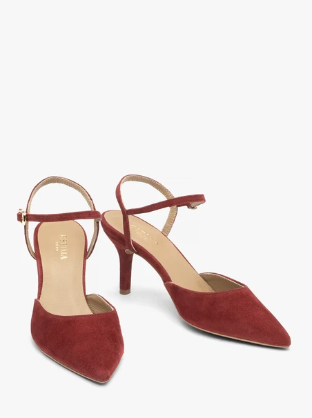 Kastanienbraune Slingback-Pumps ohne Absatz