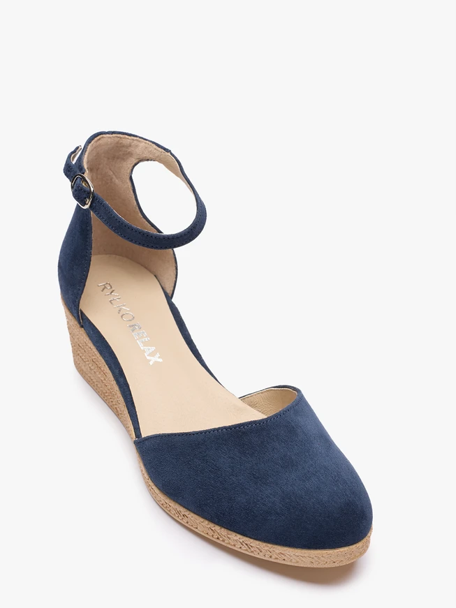 Marineblaue Espadrilles aus Veloursleder auf Plateausohlen