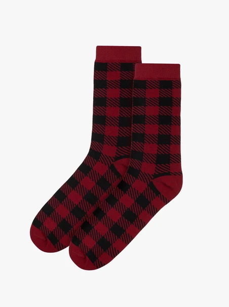 Maroon and black unisex plaid Christmas socks
