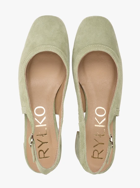 Hellgrüne Slingback-Pumps ohne Absatz