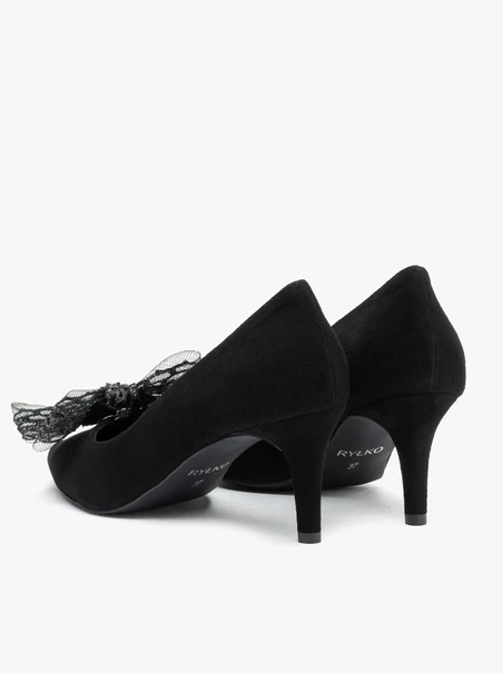 Black Women's Pumps with Removable Bow