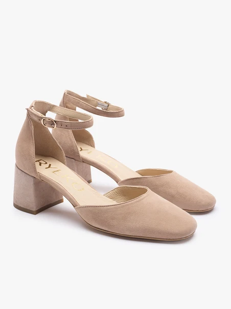 Beigefarbene Slingback-Pumps ohne Absatz