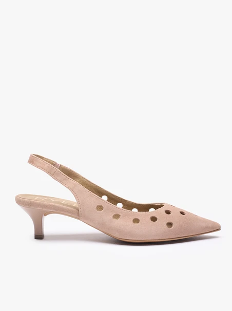 Brudnoróżowe wycinane czółenka bez pięty slingback