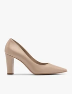 Beigefarbene Pumps mit klobigem Stilettoabsatz