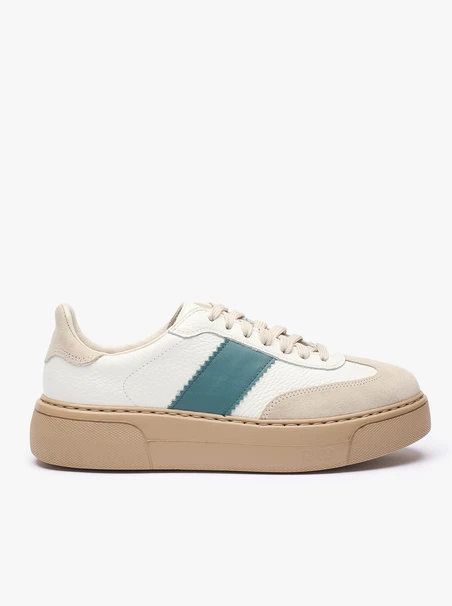 Women’s sporty leather shoes with green stripe