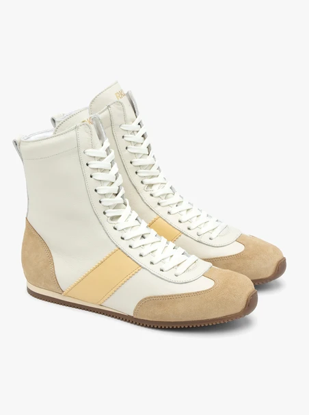 White-Beige Ankle-High Sneakers