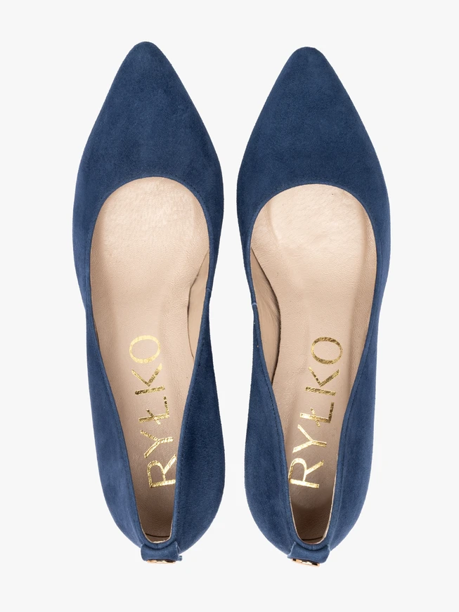Marineblaue Velours-Pumps mit Stiletto-Absatz
