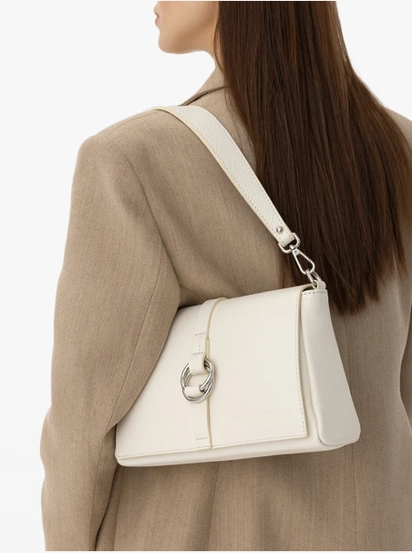 Cream Women's Handbag Made of Leather