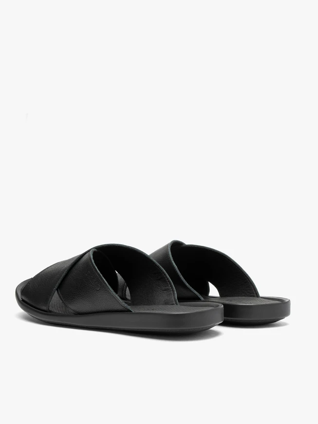 Schwarze Herren-Flip-Flops aus genarbtem Leder