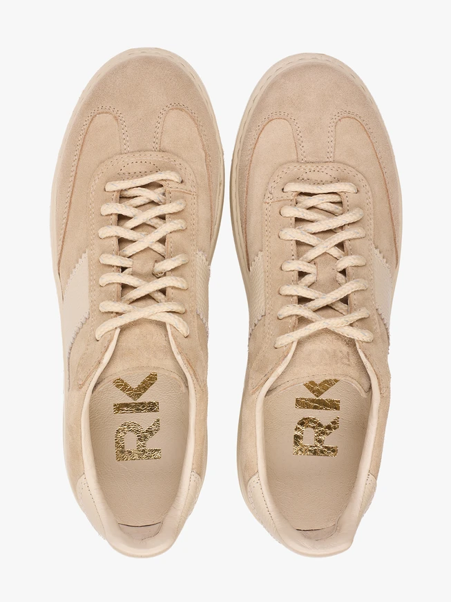 Beige Turnschuhe aus Leder und Velours