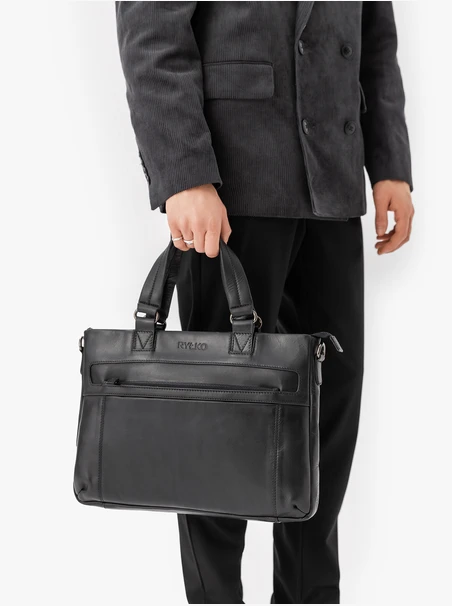 Schwarzes Leder Laptop Rucksack Tasche