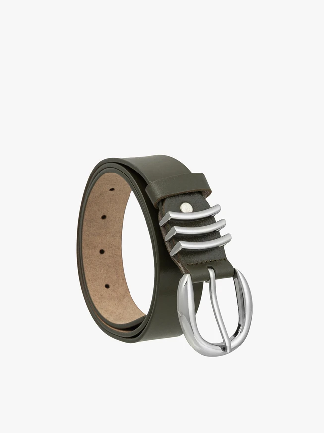 Green top-grain leather belt
