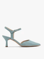 Blaue Pumps mit lackiertem Absatz