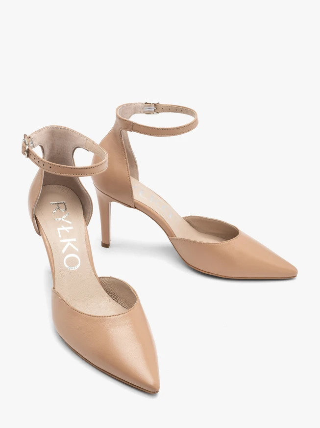 Two-piece beige women's stiletto pumps