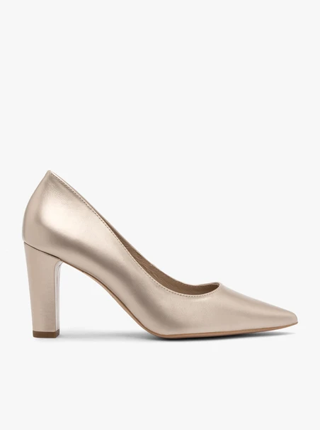 Platin-Pumps mit klobigem Stilettoabsatz