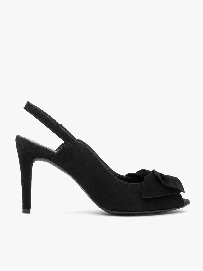 Schwarze Peep-Toe-Sandalen mit Schleife